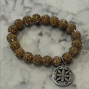Rustic Cuff Gold Beaded Bracelet with Silver Medallion